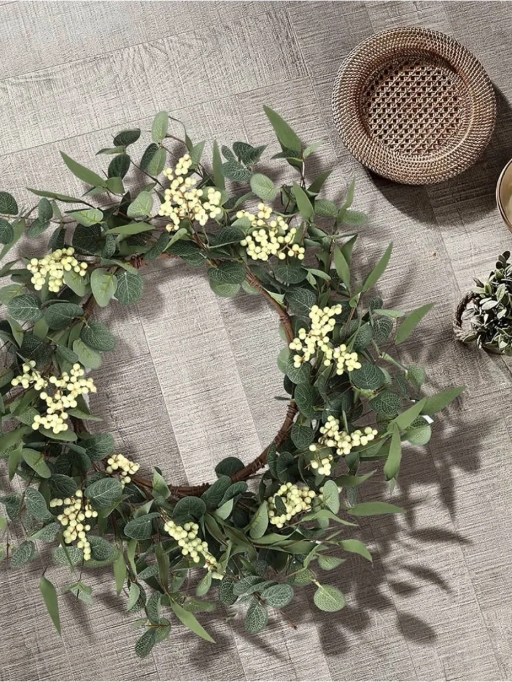Green Eucalyptus and Cream Berry Wreath - Classic Home Décor